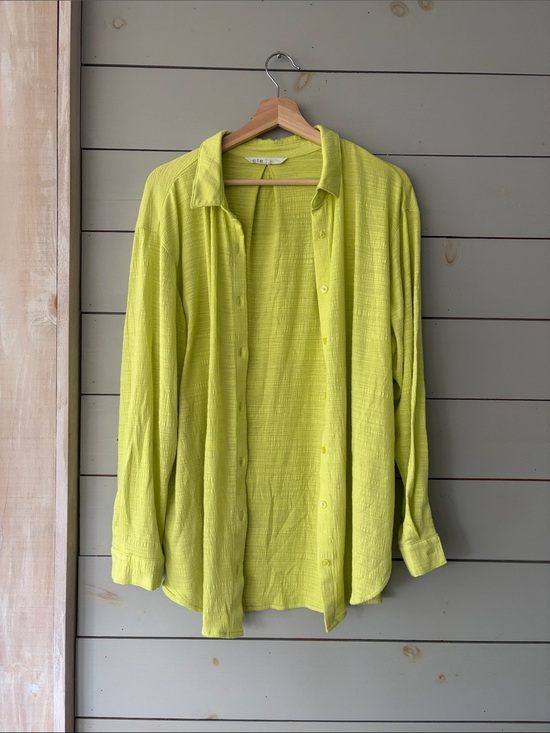 cleo Other - Cleo Lime Green Textured Button-Up Blouse | Lightweight Cover-Up | Size Large